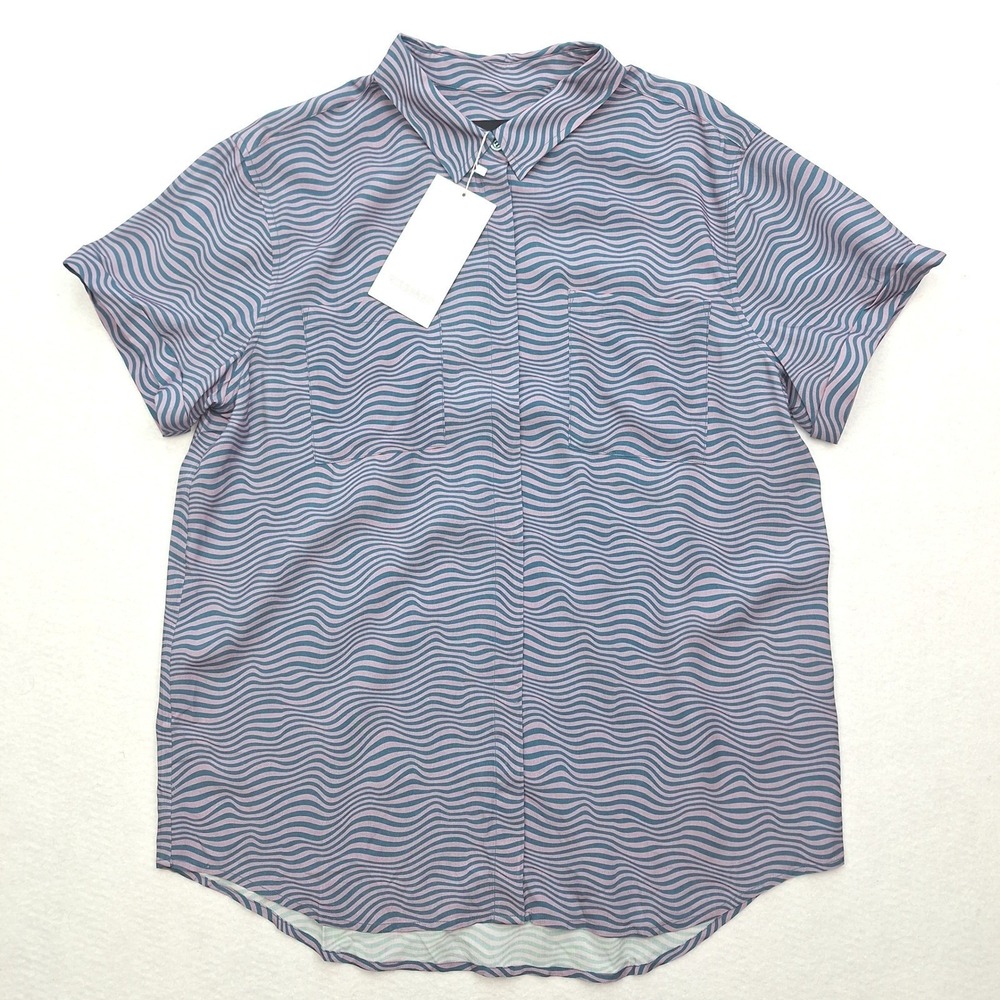 Wildfang Shirt Womens Large Empower Purple Blue Wavy Button Up - Picture 2 of 9